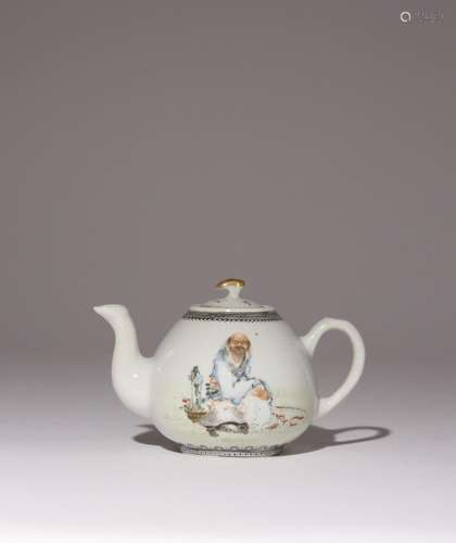 A CHINESE FIGURAL TEAPOT AND COVER REPUBLIC PERIOD Painted i...