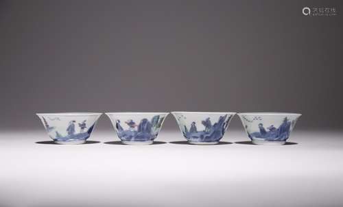 A SET OF FOUR CHINESE WUCAI WINE CUPS PROBABLY REPUBLIC PERI...