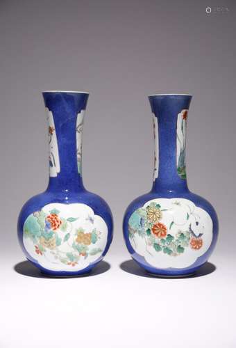 A NEAR PAIR OF CHINESE POWDER-BLUE GROUND BOTTLE VASES KANGX...