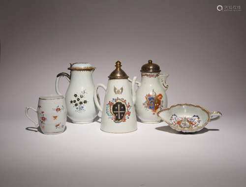 A SMALL COLLECTION OF CHINESE ARMORIAL PORCELAIN 18TH CENTUR...