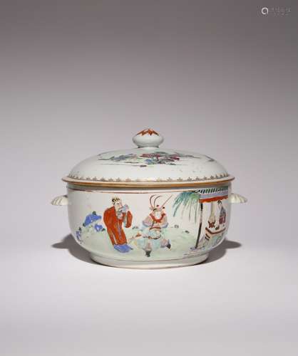 A CHINESE FAMILLE ROSE CIRCULAR TUREEN AND COVER MID 18TH CE...