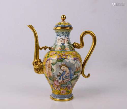 Color Enameled Wine Pot with Western Figures