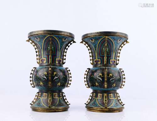 Pair Cloisonne Flower GU (Vase) with Beast-face Pattern