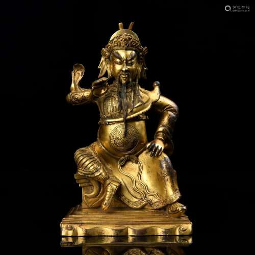 Gilded Copper Seated Statue of Guan Gong