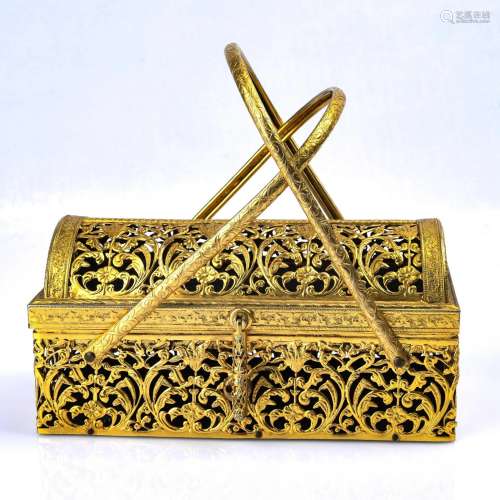 Gilded Copper Carrying Box with Interlaced Flower and