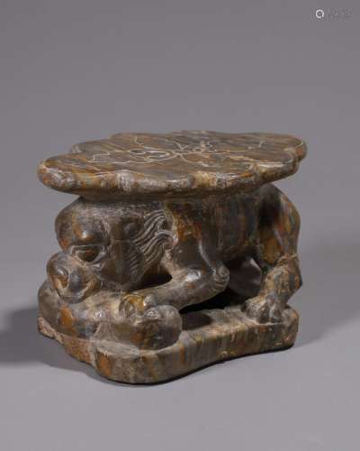 Stone Carved Auspicious Beast-shaped Pillow with Floral