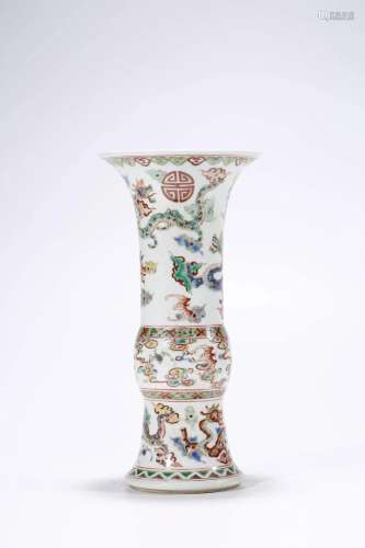Colored Flower GU (Vase) with FU SHOU (Happiness and