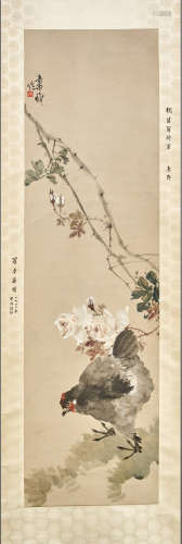 ZHANG SHUQI (1900-1957) A BLACK HEN AMIDST FLOWERS A Chinese...