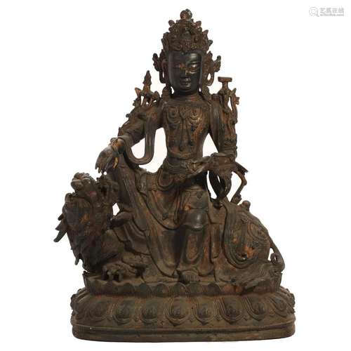 A BRONZE FIGURE OF MANJUSRI