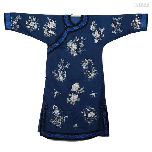 A DARK BLUE-GROUND EMBROIDERED LADY'S ROBE