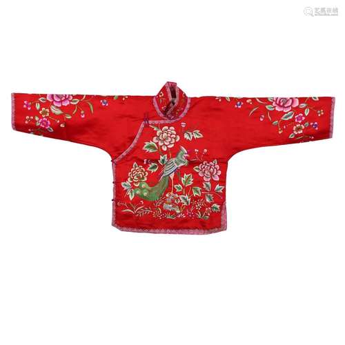 A RED-GROUND EMBROIDERED LADY'S ROBE