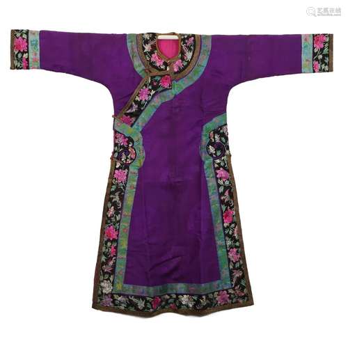 A PURPLE-GROUND EMBROIDERED LADY'S ROBE