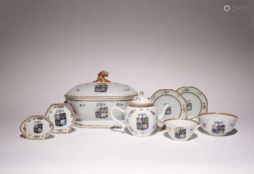 A CHINESE ARMORIAL PART DINNER SERVICE MID 18TH CENTURY Pain...