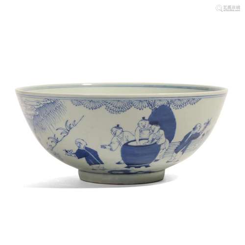 A BLUE AND WHITE 'BOYS' BOWL