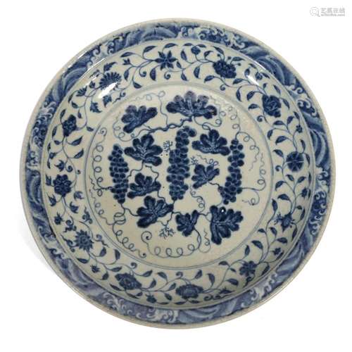 A BLUE AND WHITE 'FRUITS AND FLOWERS' DISH