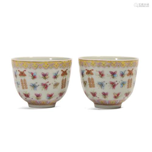 A PAIR OF FAMILLE-ROSE 'HAPPINESS' CUPS