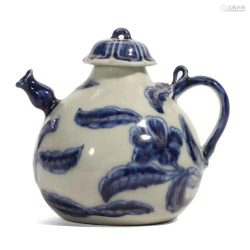 A BLUE AND WHITE 'FRUITS AND FLOWERS' EWER