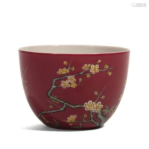 A RED-GLAZED 'PRUNUS' CUP