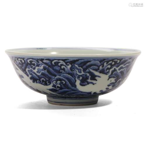 A BLUE AND WHITE 'WAVES' BOWL