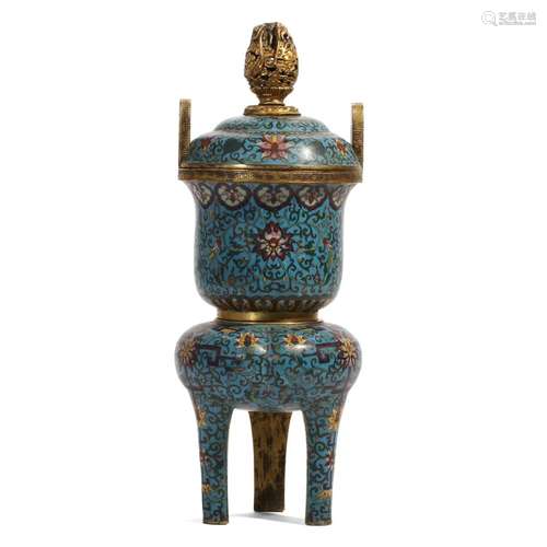 A CLOISONNE ENAMEL BRONZE INCENSE BURNER