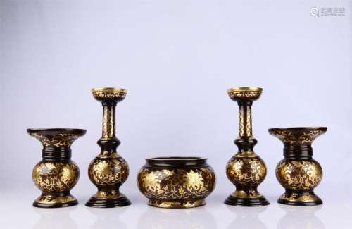 Gilded Copper Five Vessels, Ming Dynasty