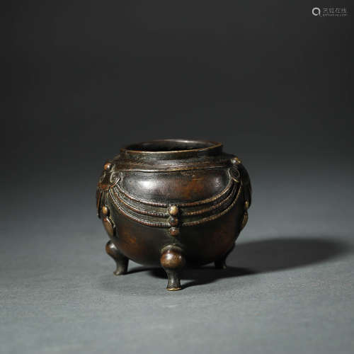 清中期 铜璎珞纹琴炉