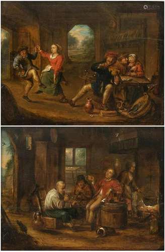 FLEMISH PAINTER: a) Dance of peasants - b) Pipe