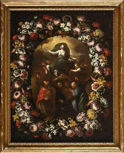 EMILIAN SCHOOL, 17th CENTURY: Garland of flowers with