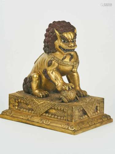 Pair Gilded Copper Lions