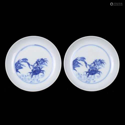 A PAIR OF CHINESE BLUE AND WHITE PORCELAIN DISHES.