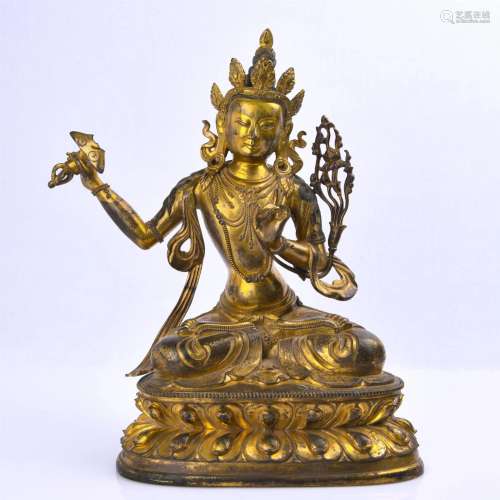 Gilded Copper Statue of Manjusri Bodhisattva