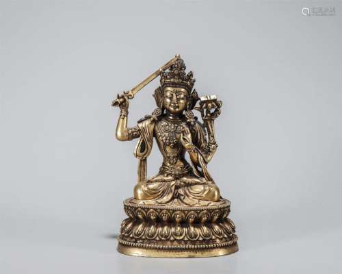 Gilded Copper Statue of Manjusri Bodhisattva