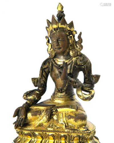 Gilded Copper Sitting Statue of Gold Tara