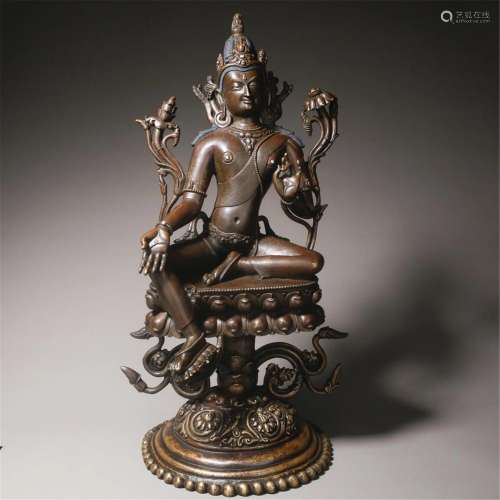 Copper inlaid Silver Statue of Buddha