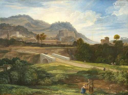 ROMAN SCHOOL, 18th CENTURY: Fancy Lazio landscape with