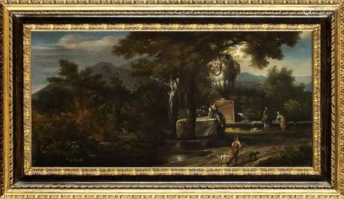 ROMAN SCHOOL, 18th CENTURY: Landscape with washerwoman