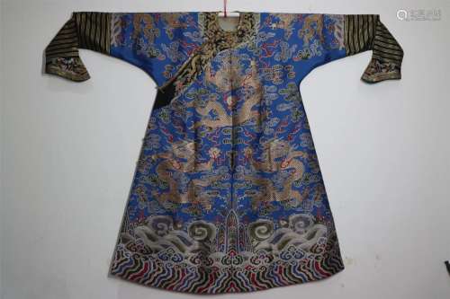 Blue Nine Dragon Robe in ZHUANGHUA Brocade, Qianlong Re