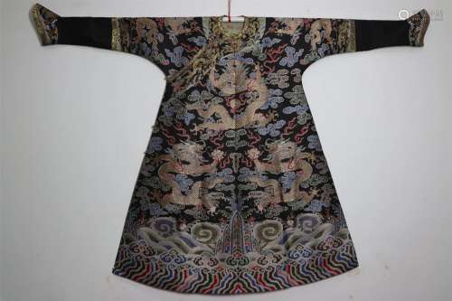 Azurite Colored Nine Dragon Robe with ZHUANGHUA Design,