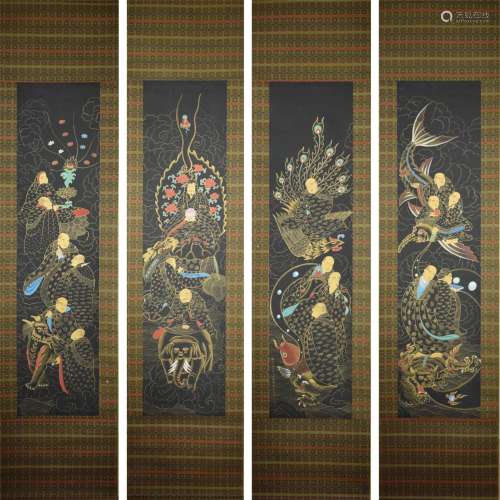 Eighteen Arhats, Four Paintings, Ding Guanpeng