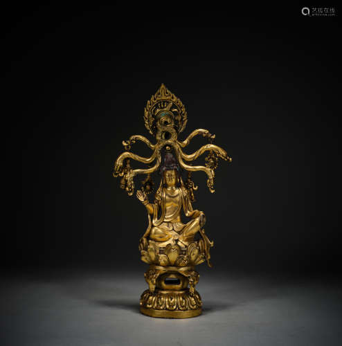 Ancient Chinese bronze-gilt Buddha statue