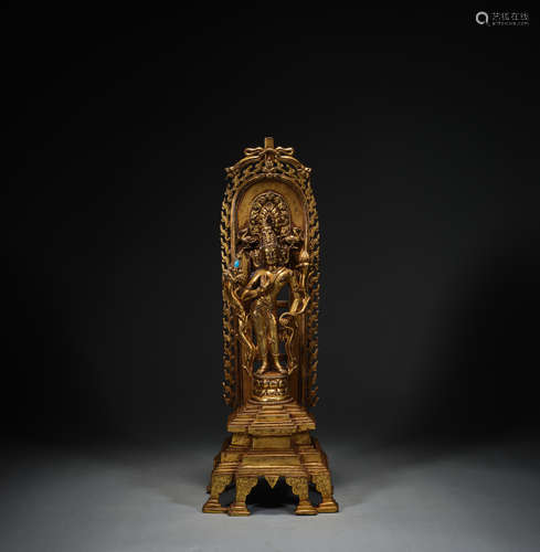 Ancient Chinese bronze-gilt Buddha statue