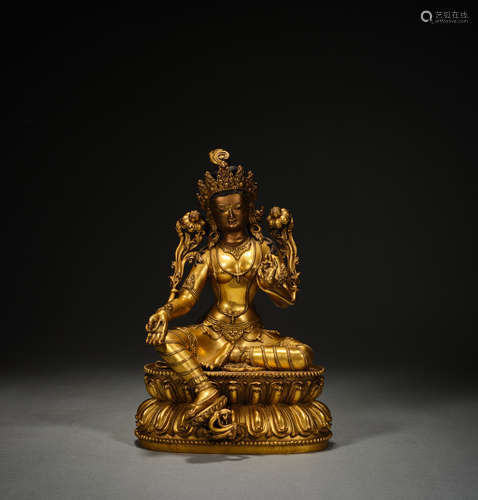 Ancient Chinese bronze-gilt Buddha statue