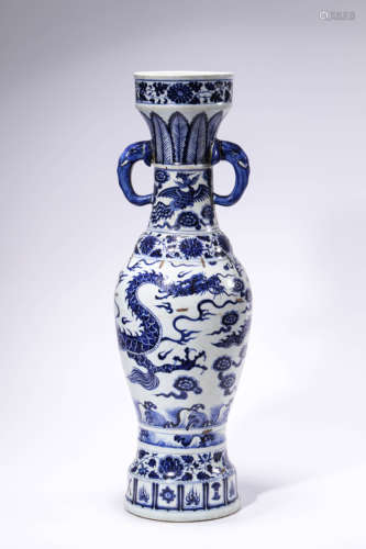 Blue and white auspicious clouds dragon and phoenix lines do...