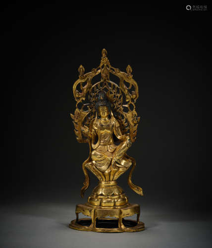 Ancient Chinese bronze-gilt Buddha statue