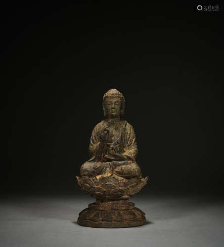 Ancient Chinese bronze-gilt Buddha statue