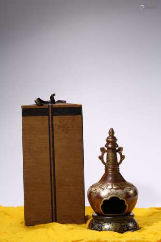 Gold and Silver Pagoda with coral red background