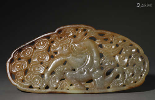 Hetian jade hollow-out carving card