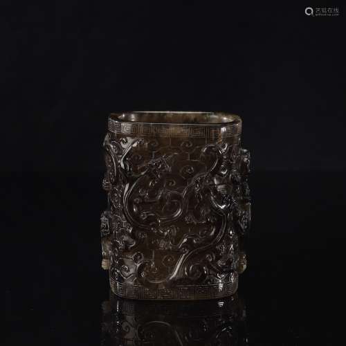 Crystal carved chi dragon grain square pen cylinder