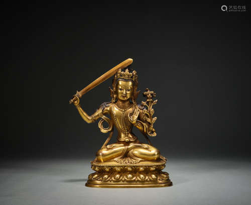 Ancient Chinese bronze-gilt Buddha statue