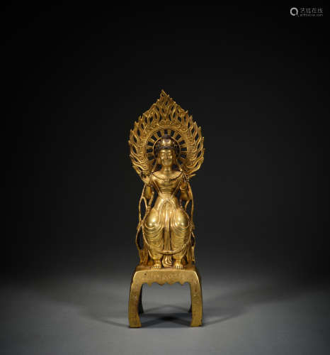 Ancient Chinese bronze-gilt Buddha statue